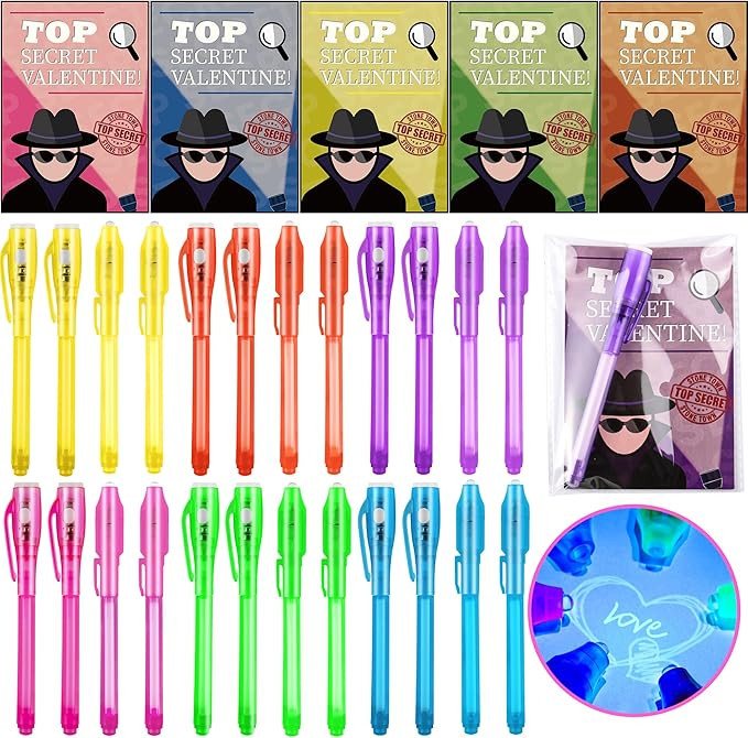 24 Pack Valentines Day Gifts for Kids Classroom Invisible Ink Spy Pen with Valentines Cards, Vale... | Amazon (US)