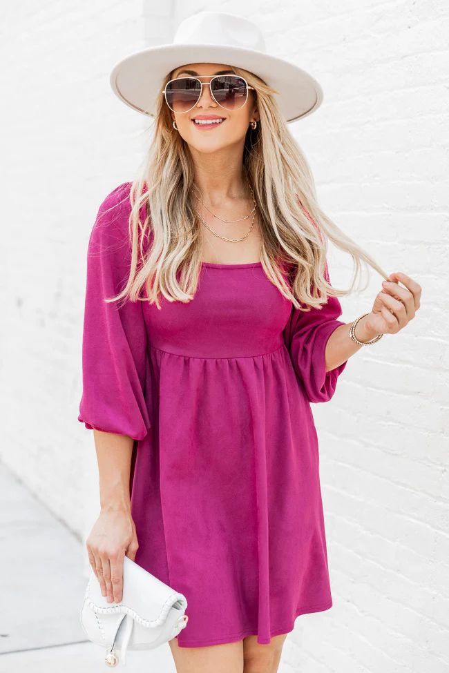 You're A Genius Magenta Suede Mini Dress | Pink Lily