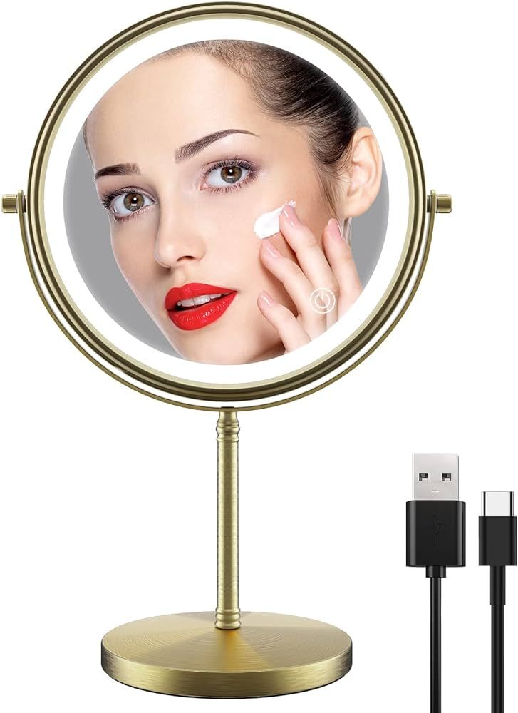 8 Inch Makeup Vanity Mirror with Lights, Rechargeable Double Sided 1X 10X Magnifying Mirror, Ligh... | Amazon (CA)