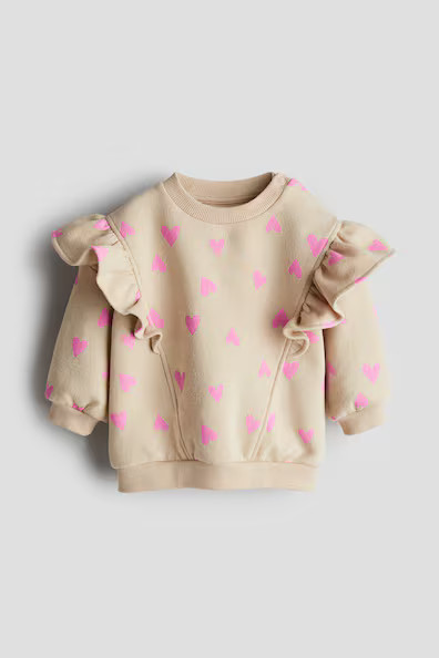 H & M - Flounce-Trimmed Sweatshirt - Beige | H&M (US + CA)
