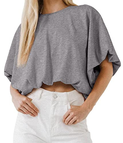 Womens Summer Crewneck Crop Tops Short Sleeve Casual Loose Cropped T Shirts | Amazon (US)
