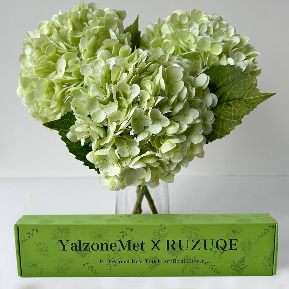 YalzoneMet RUZUQE Light Green Hydrangea Artificial Flowers, 3 Pcs Lifelike Real Touch Latex Hydra... | Amazon (US)