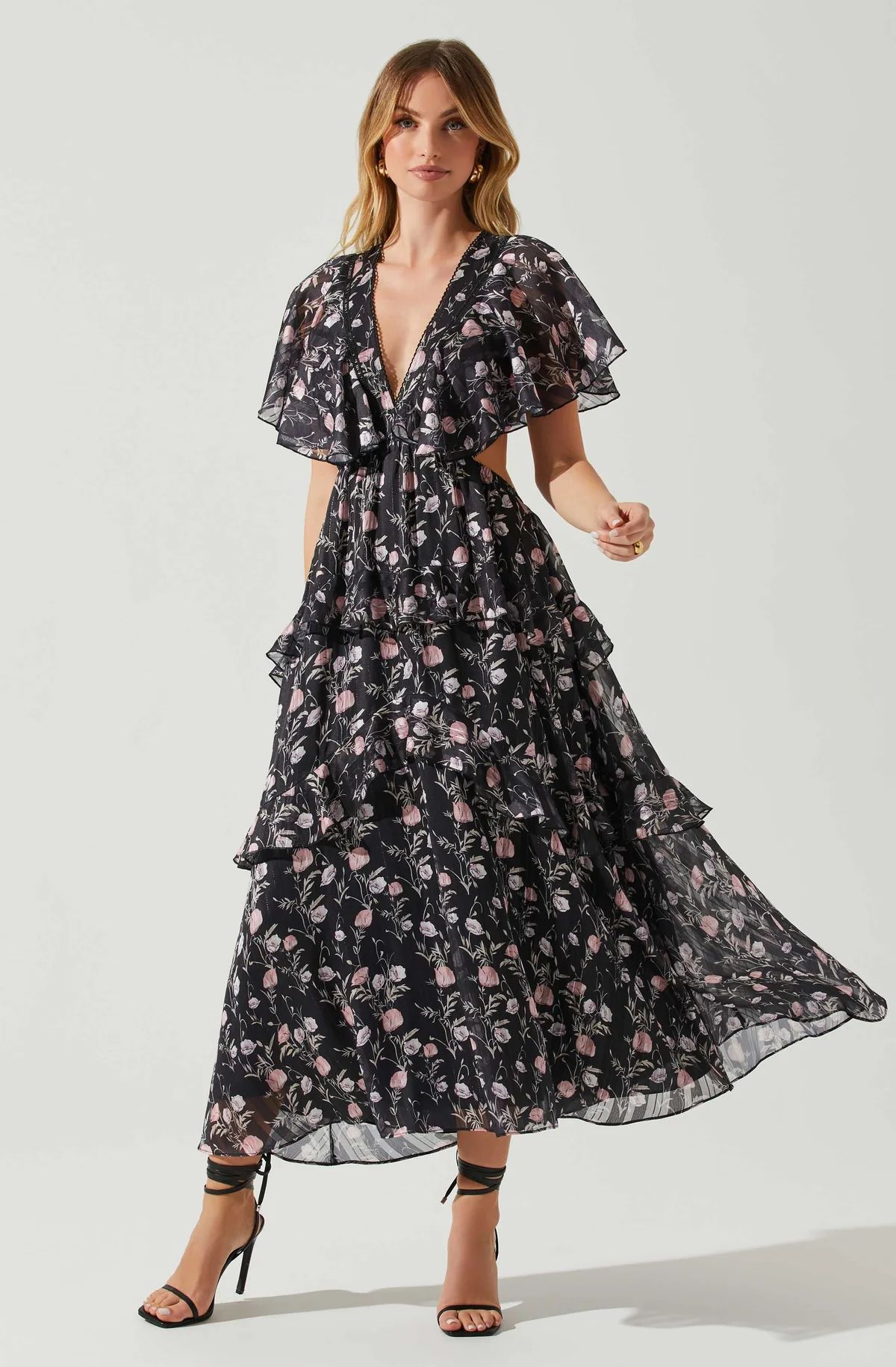 Lucy Flutter Sleeve Floral Cutout Maxi Dress | ASTR The Label (US)
