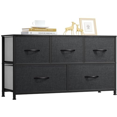 DWVO 5 Dresser for Bedroom, Fabric Dresser with 5 Drawers, Chest of Drawers for Closet, Black Dresser & Chest of Drawers | Amazon (US)
