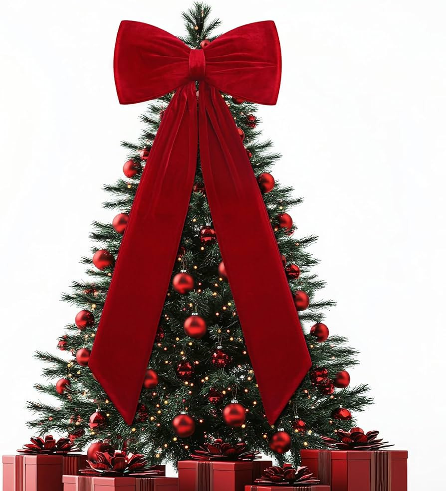 Gejoy 47 x 16 Inches Burgundy Christmas Extra Large Velvet Bows Christmas Tree Topper Wine Red Xm... | Amazon (US)
