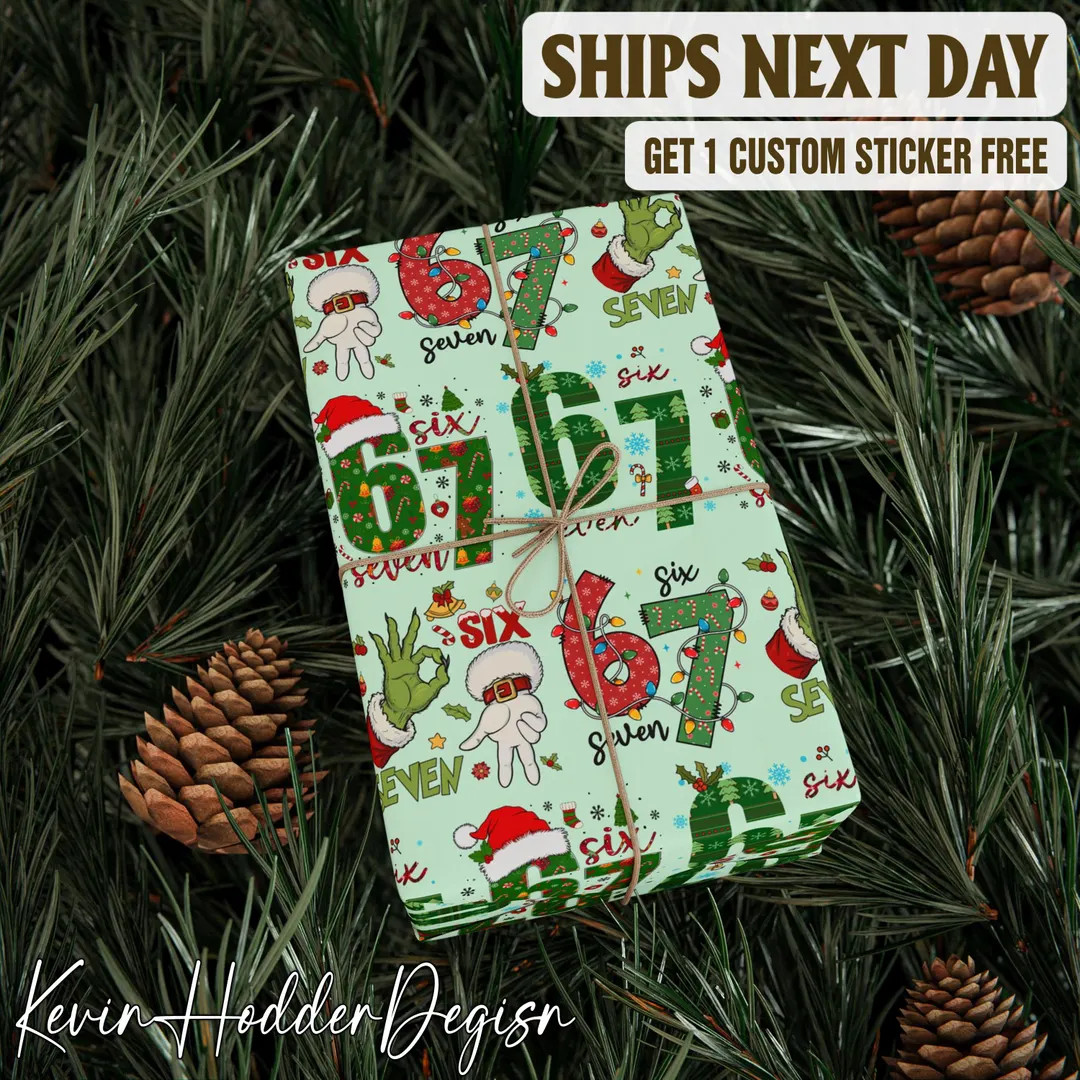Six Seven Christmas Wrapping Paper, Viral Trend Gift Wrap For Kids, Meme Christmas Wrapping Paper... | Etsy (US)