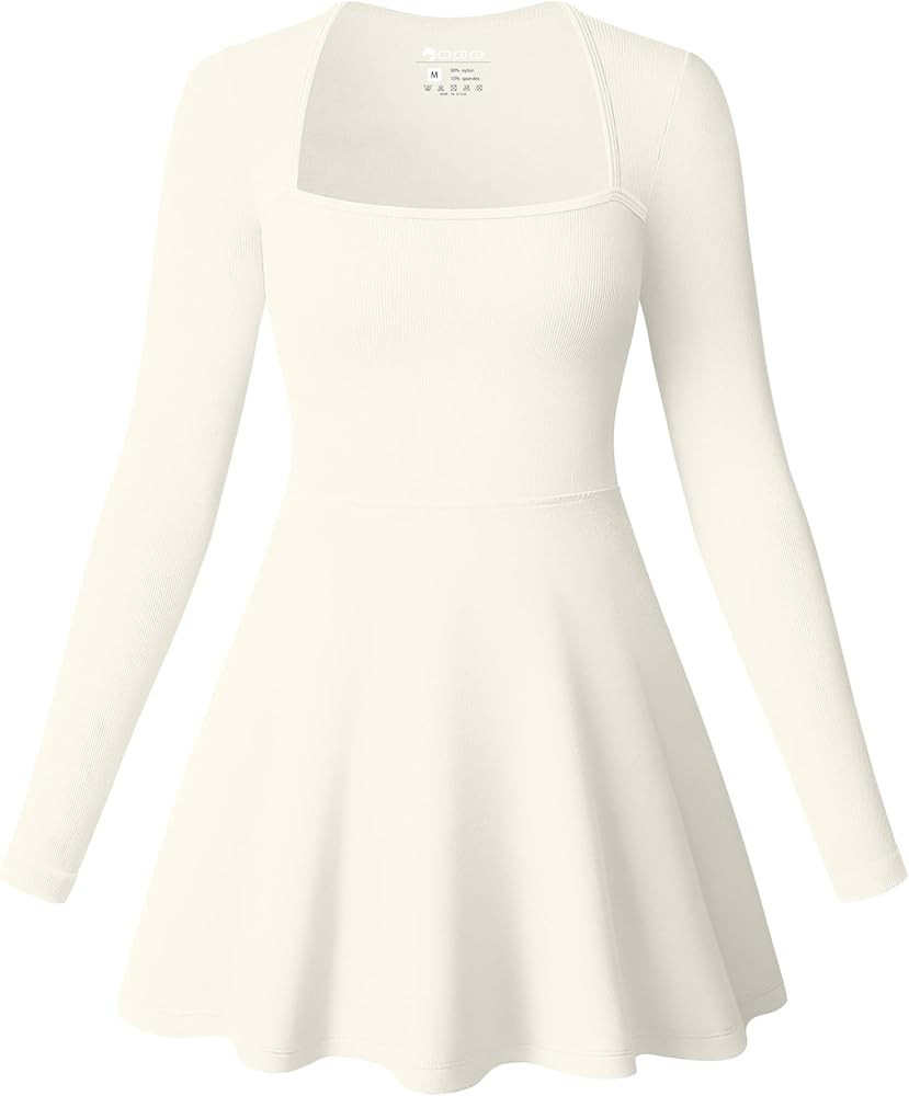 OQQ Women Long Sleeve Dresses Square Neck Casual Party Club A-Line Mini Dress | Amazon (US)