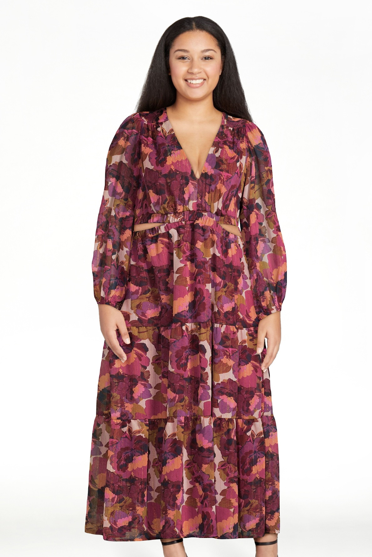 Sofia Jeans Women's Cutout Maxi Dress with Long Sleeves, 50" Length, Sizes XXS-3XL | Walmart (US)