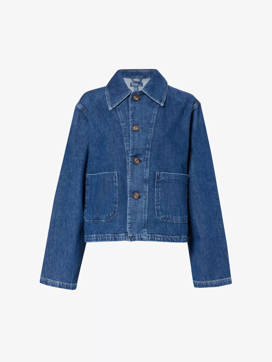 Patch-pocket contrast-stitching boxy-fit denim jacket | Selfridges