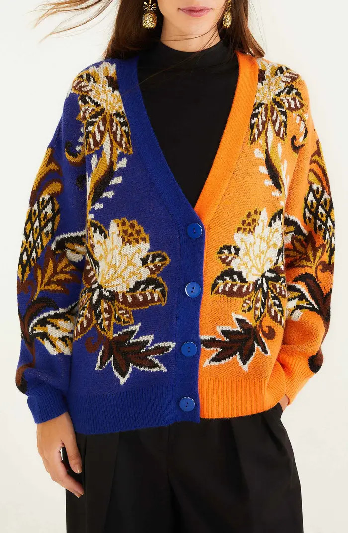 FARM Rio Arabesque Paradise Mixed Print Jacquard Cardigan | Nordstrom | Nordstrom