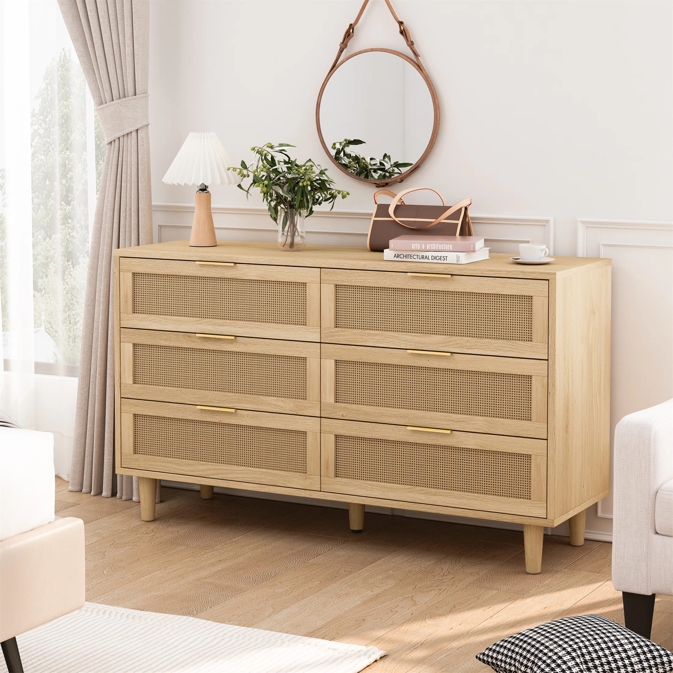 51.18"6-Drawers Rattan Storage Cabinet Rattan Drawer with White Drawer Slides | Wayfair North America