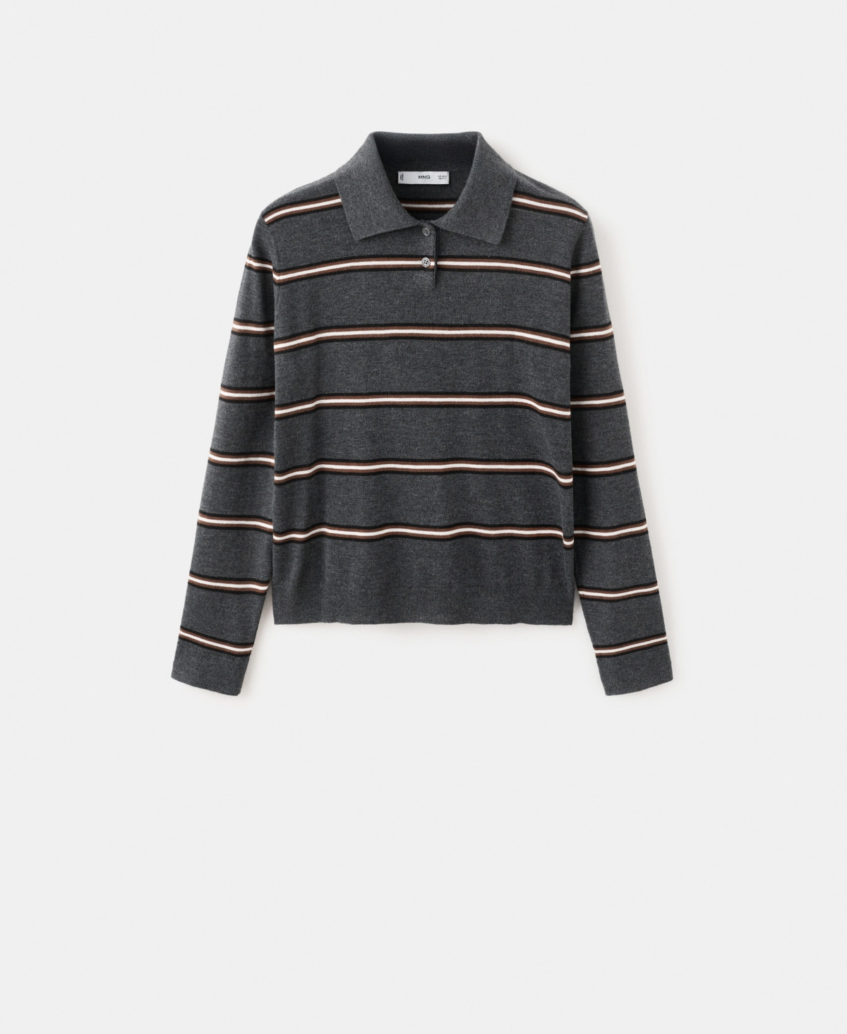 Mango Women's Striped Polo-Neck Sweater - Medium Heather Gray | Macy's