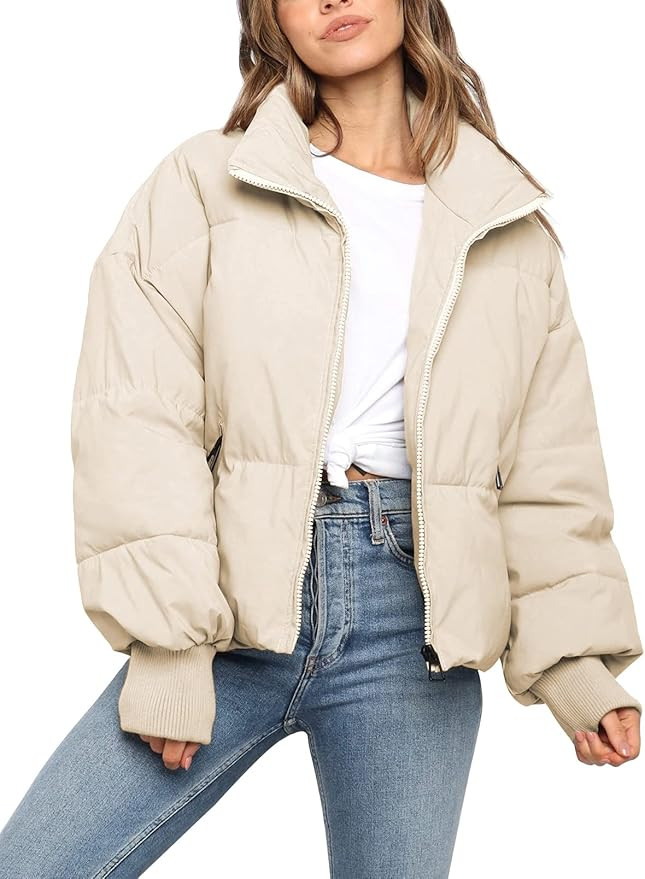 KYL Women's Winter Puffer Jacket Long-Sleeve Full-Zip Oversized Short Quilted Down Coat | Amazon (US)