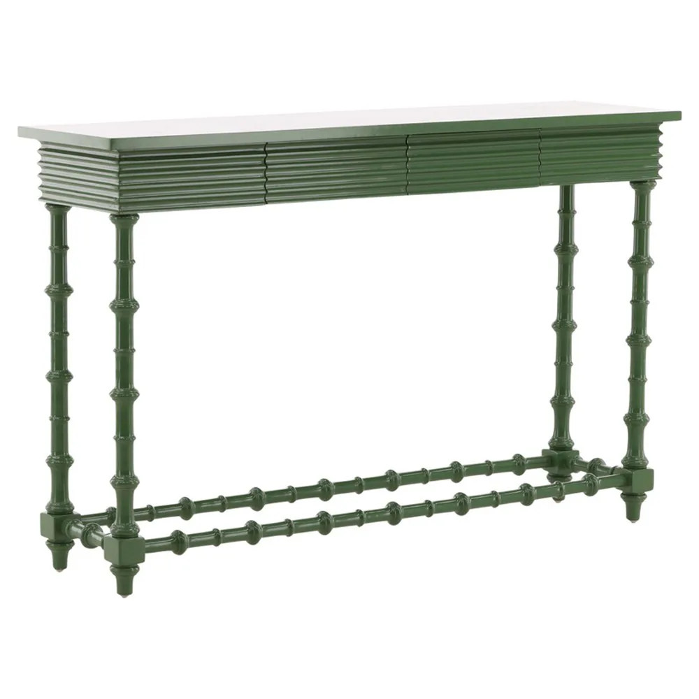 Normandie French Country Green Mahogany Wood Rectangular Console Table | Kathy Kuo Home