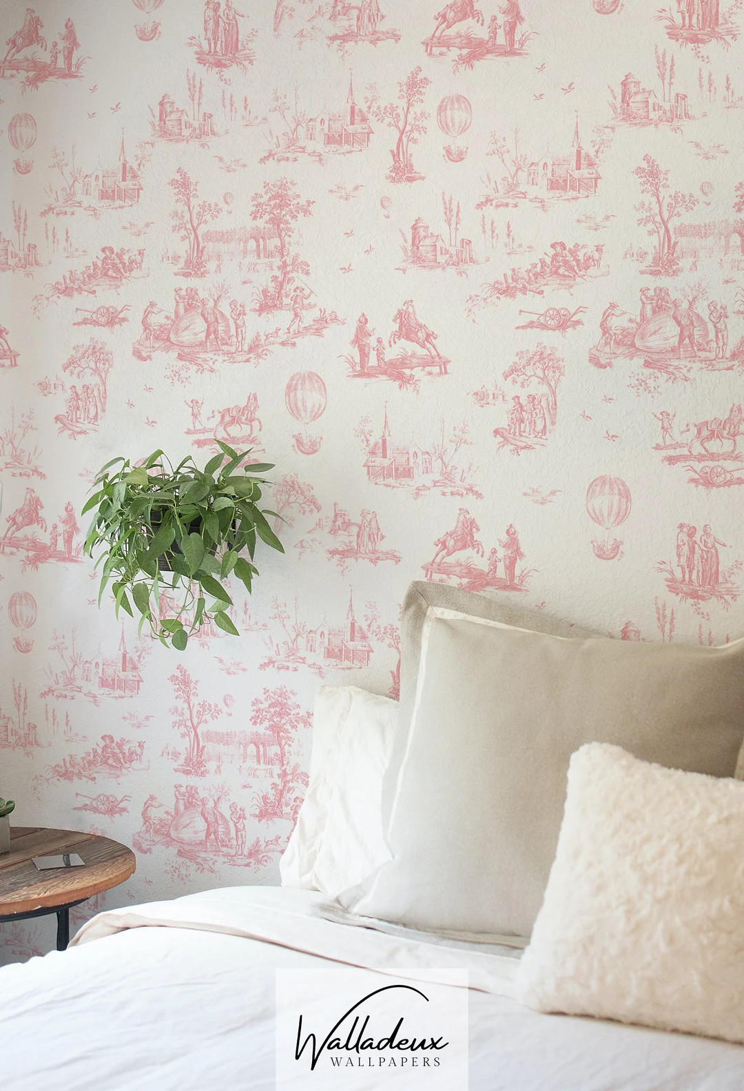 Pink Toile De Jouy Pastoral Scenes Wallpaper, French Classic Illustration for Sophisticated Inter... | Etsy (US)