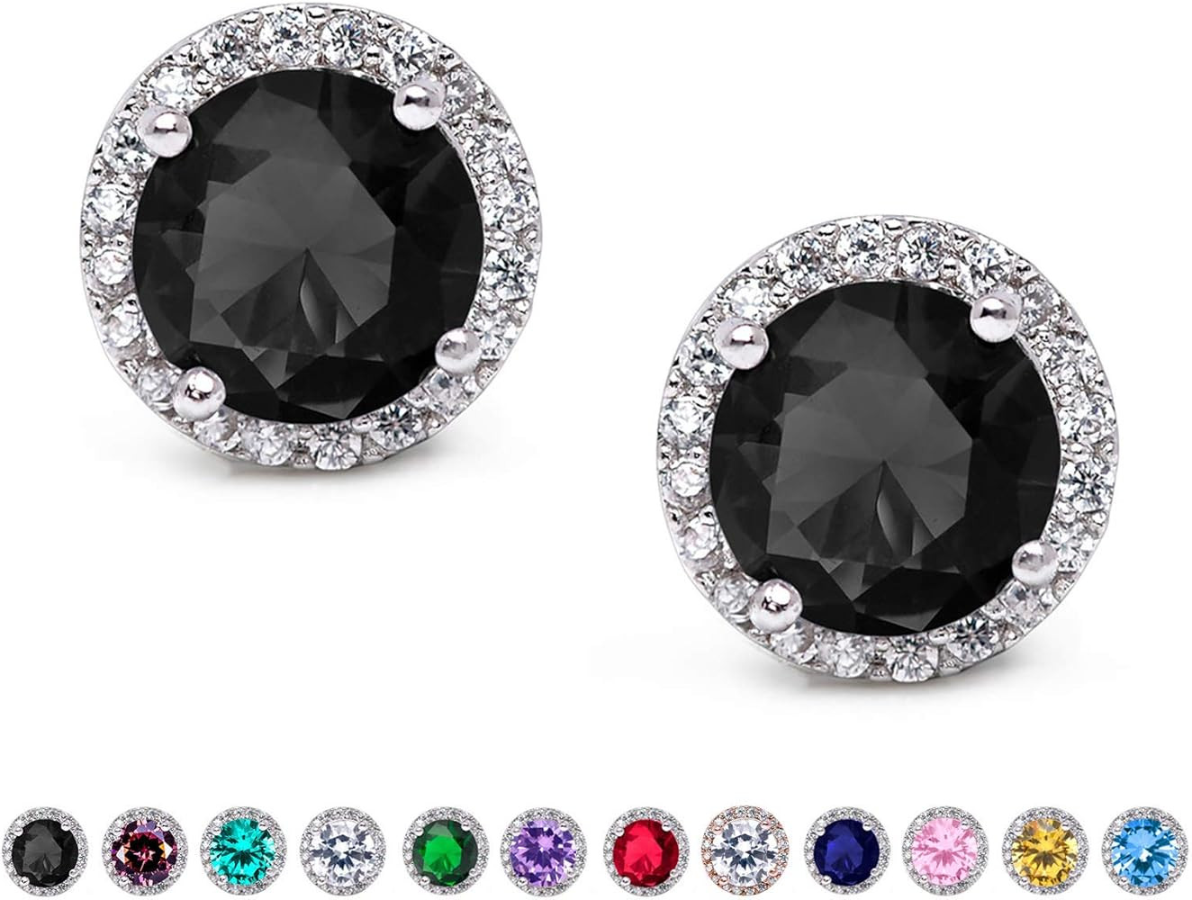 SWEETV Cubic Zirconia Stud Earrings, 8mm Round Cut, Rhinestone Hypoallergenic Earrings for Women & G | Amazon (US)