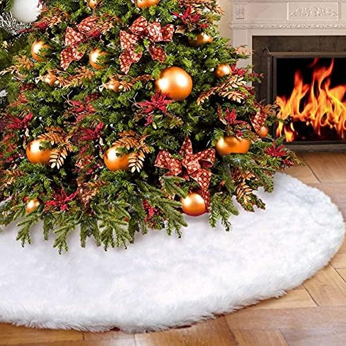 LeCas60 Inch White Faux Fur Christmas Tree Skirt Plush Xmas Snow Tree Skirts, Round Faux Fur Area... | Amazon (US)