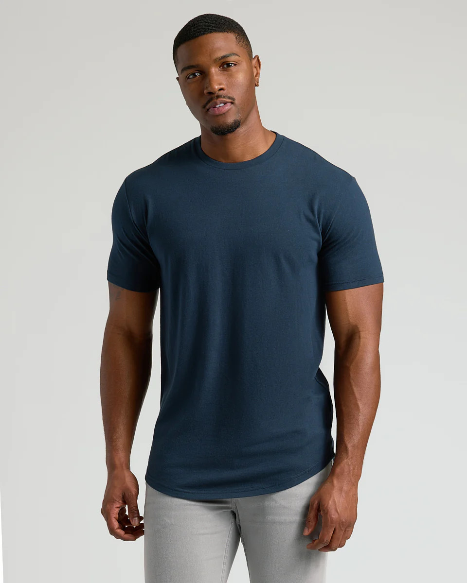 Navy Short Sleeve Tall Curved Hem Crew | True Classic