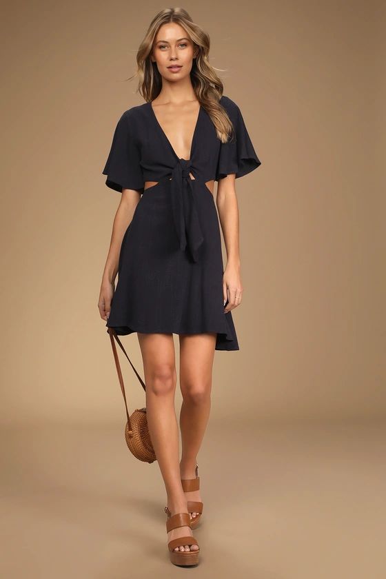 Perfect Day for Love Navy Blue Cutout Tie-Front Mini Dress | Lulus (US)