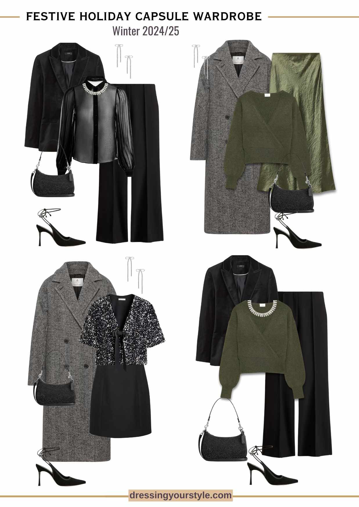Festive holiday party outfits/ olive green, black and white  

#LTKSeasonal #LTKHoliday #LTKParties