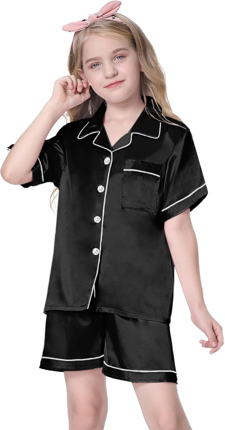 Schbbbta Girls & Women Satin Pajamas Set, 2Pj Silk Nightwear Button-Down Sleepwear for Teen Kid, ... | Amazon (US)