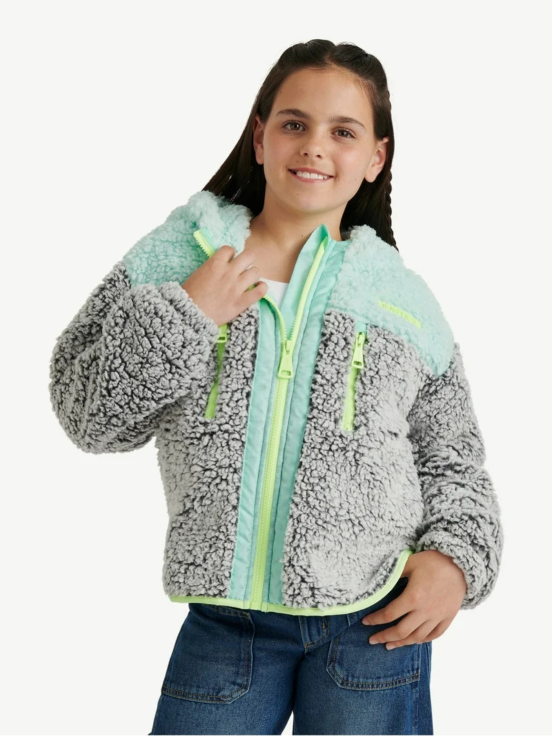 Justice Girl's Colorblock Sherpa Jacket with Hood, Sizes XS - XL | Walmart (US)