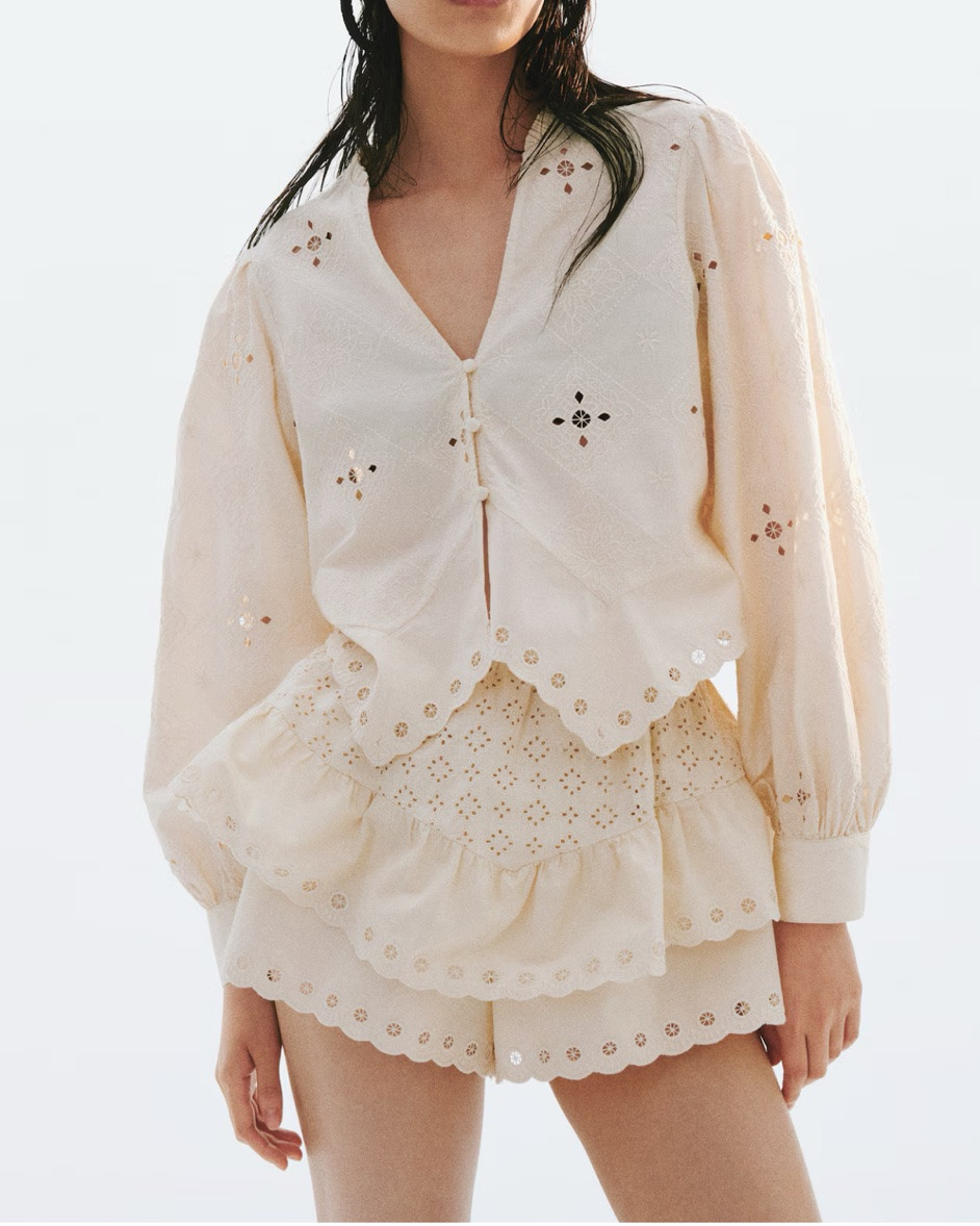 Cream eyelet shirt and shorts matching set

#LTKSeasonal