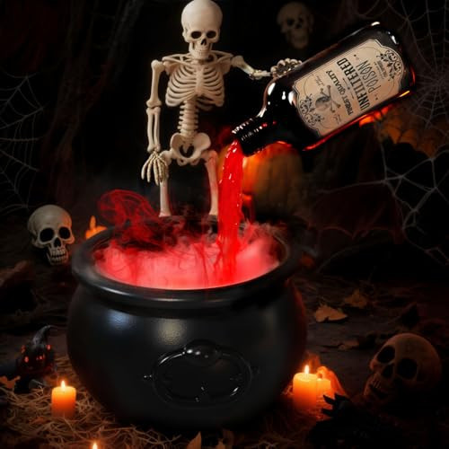 Halloween Decoration Set, Ultrasonic Mist Maker Fogger with Black Witch Cauldron DIY Magic Floating Bottles Halloween Skeleton Splash Guard, Spooky Hocus Pocus Party Decor for Home Garden Kitchen Yard | Amazon (US)