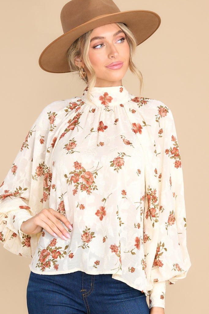 Alluring Appeal Ivory Floral Print Top | Red Dress 