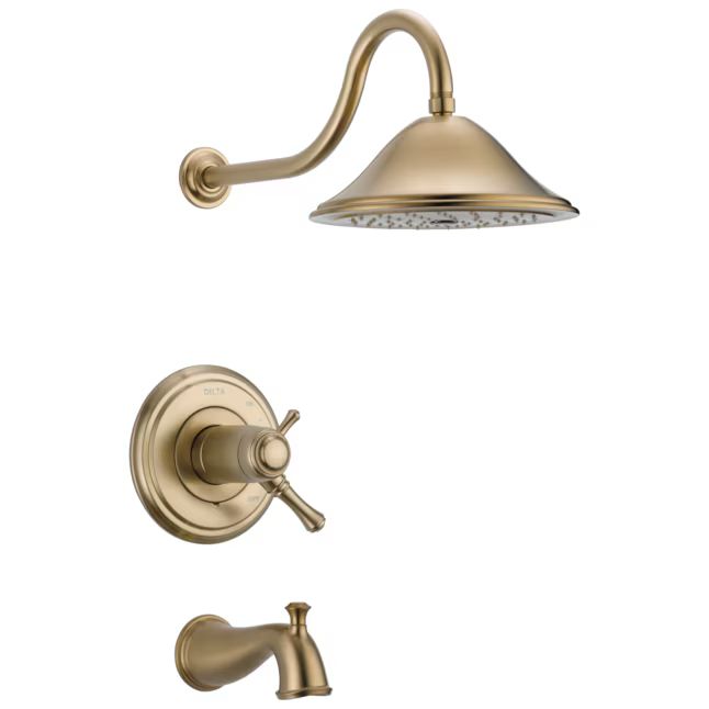 Delta Cassidy Thermostatic Champagne Bronze 2-handle Single Function Round Bathtub and Shower Fau... | Lowe's