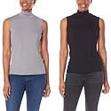 G by GIULIANA 2-pack EcoLuxe Jersey Knit Mock-Neck Tanks - Black/Dark Slate - Size Small | HSN
