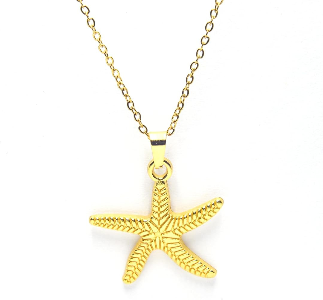 Starfish Necklace - Stainless Steel Chain - Charm Jewelry for Women Sea Starfish Pendant Jeweller... | Amazon (US)