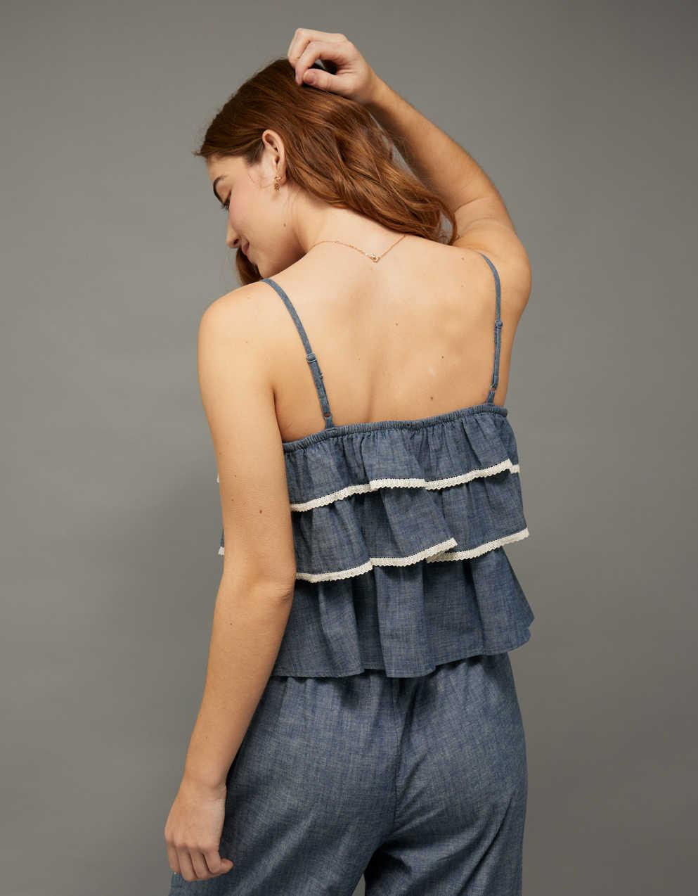 AE Embroidered Ruffle Cami Top | American Eagle UK