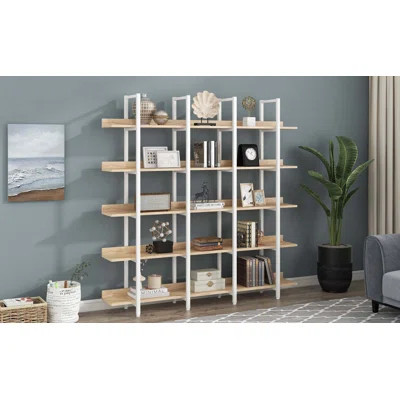 5 Tier Bookcase Home Office Open Bookshelf,Vintage Industrial Style Shelf,MDF Board,Metal Frame | Wayfair North America