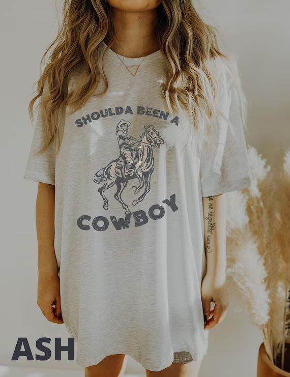Retro Cowboy Shirt Boho Vintage Cowboy Horse Shirt Shoulda - Etsy | Etsy (US)