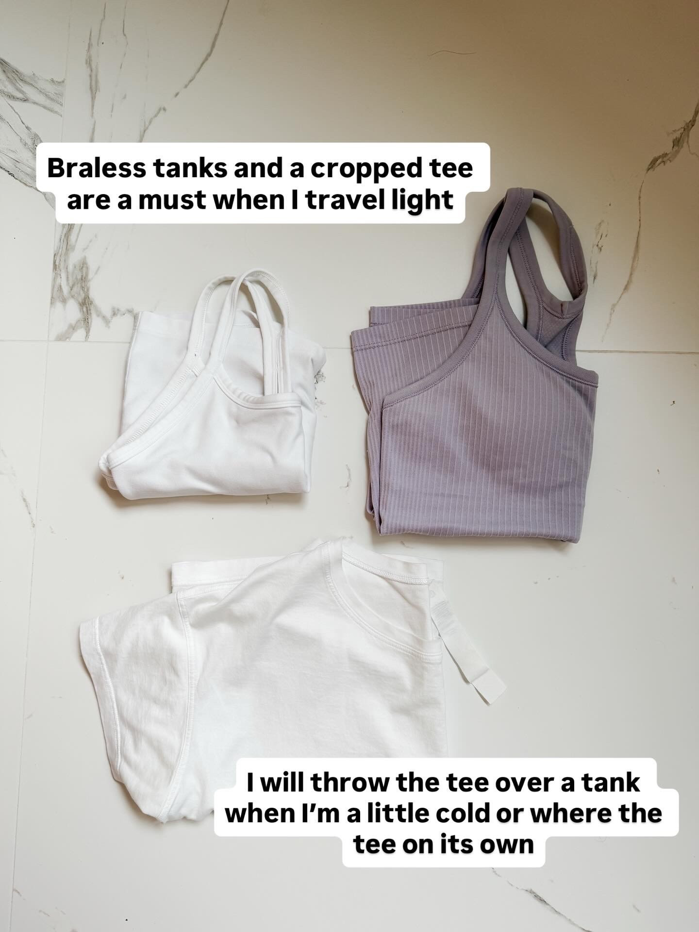 My favorite tanks and tees to travel with - braless tank by Lululemon and Beyond Yoga and a the cropped tee from Lululemonn

#LTKOver40 #LTKTravel