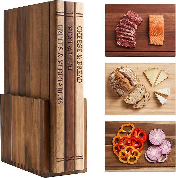 TRYLIFE Book Cutting Board Set of 3 with Stand - The Cutting Board Library, Wood Cutting Boards &... | Amazon (US)
