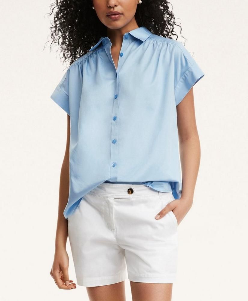 Cotton Sateen Short-Sleeve Blouse | Brooks Brothers