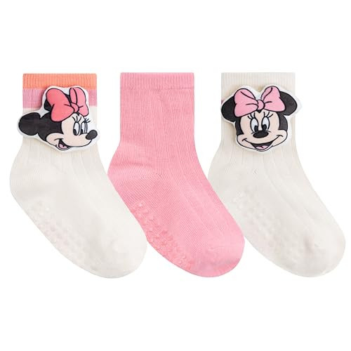 Disney Mickey Mouse, Minnie or Princess Toddler Socks 3-Pack with 3D Plush Head Design and Non-Slip Grippers – Officially Licensed Warm and Durable Crew Socks | Amazon (US)