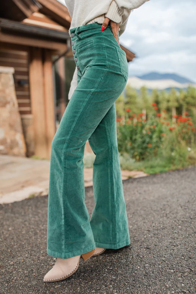 I Can't Forget Green Button Fly Corduroy Pants | Pink Lily