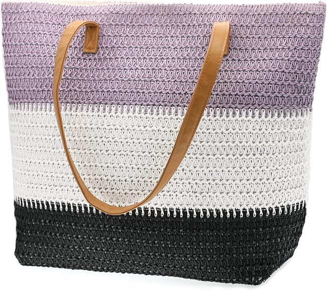 CIOOU Large Straw Tote Bag for Women Rattan Woven Beach Bag Summer Colored Stripe Shoulder Bags H... | Amazon (CA)