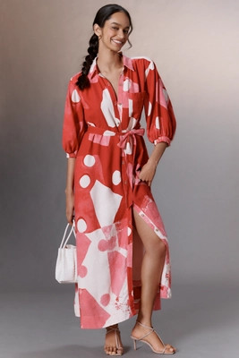 Maeve Linen Button-Front Belted Maxi Shirt Dress | Anthropologie (US)