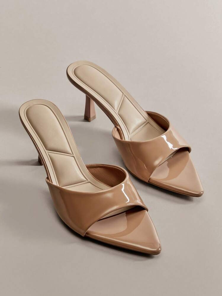 Hauture Tacones marrones de punta afilada con tac\u00f3n de gatito c\u00f3modos para mujer | SHEIN