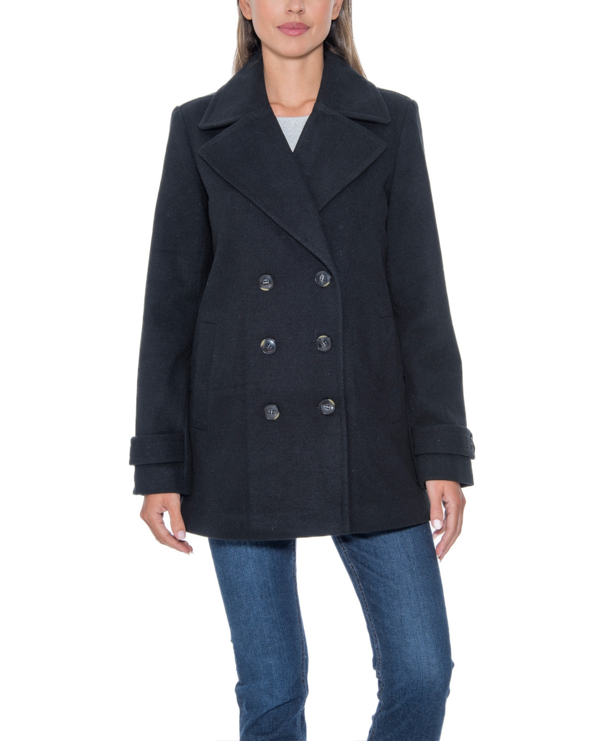 Sebby Collection Women's Double Breasted Pea Coat - Black | Macy's