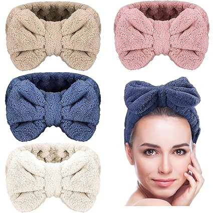 4 Pack Makeup Spa Headband Microfiber Bow Towel Soft Fluffy Washing Face Headband for Women Girls... | Amazon (US)