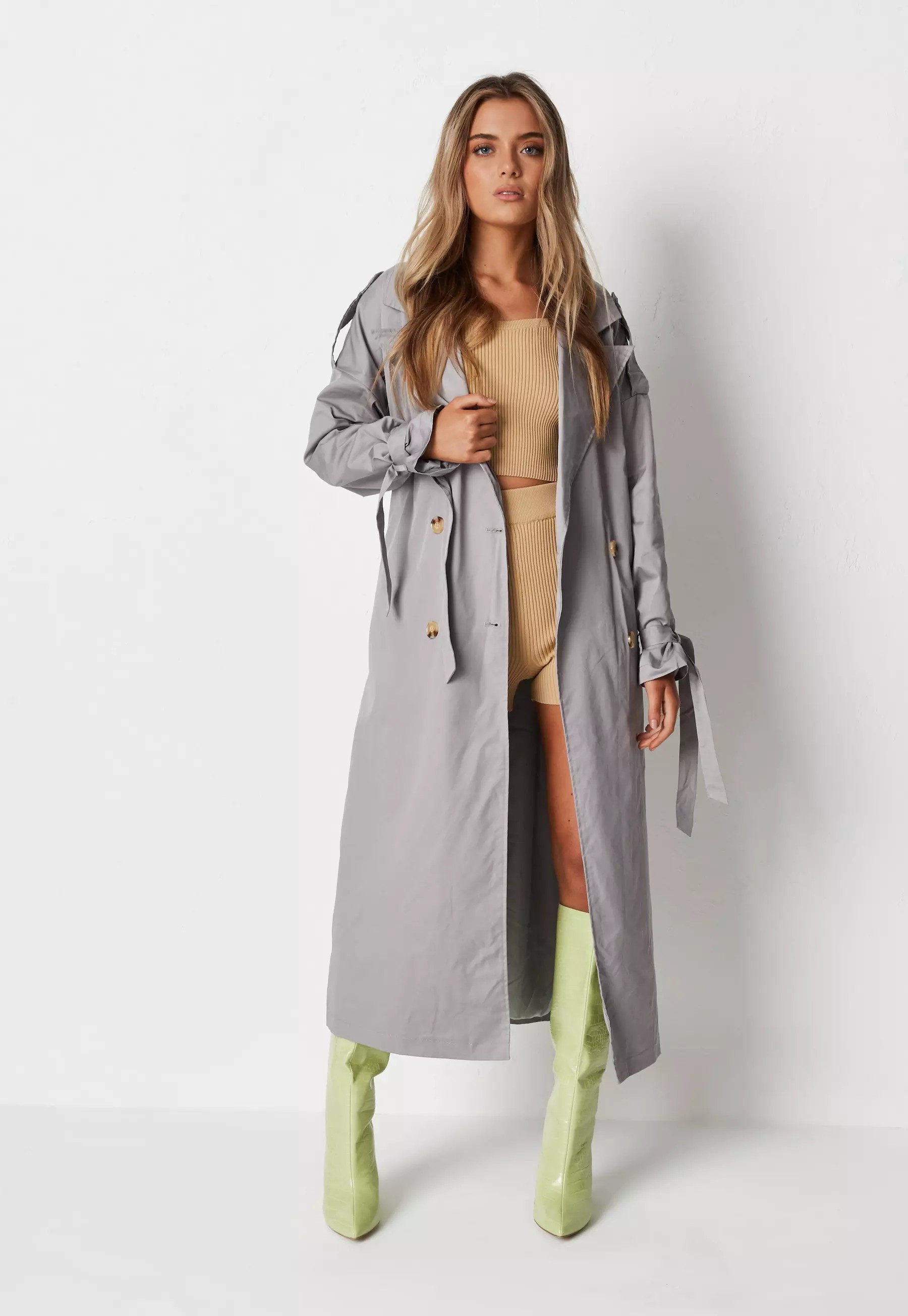 Gray Oversized Trench Coat | Missguided (US & CA)