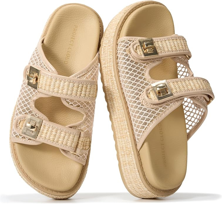 Project Cloud Platform Sandals Women - Memory Foam Insole Slides Women with Adjustable Buckle - N... | Amazon (US)