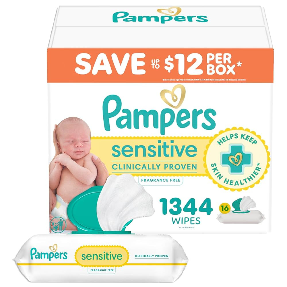 Pampers Baby Wipes, Sensitive, Water Based Wipe, Clinically Proven, Hypoallergenic, and Unscented... | Amazon (US)