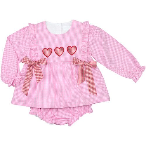 Pink And Red Gingham Hearts Diaper Set | Cecil and Lou