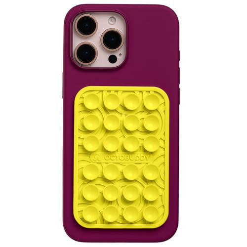 OCTOBUDDY Textures Ripples - Silicone Suction Phone Case Adhesive Mount - Hands-Free Grip with 24 Suction Cups for Videos & Selfies - 2.6" x 3.9", Canary Yellow | Amazon (US)
